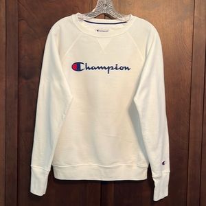 Champion White Logo Crewneck Sweatshirt